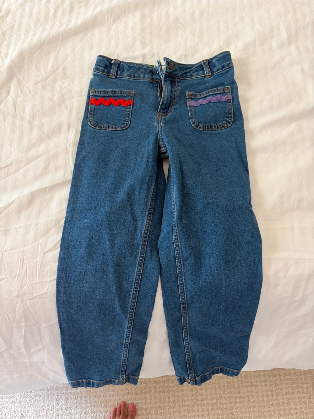 Mini Boden Blue Jeans with Red & Purple Pocket Trim